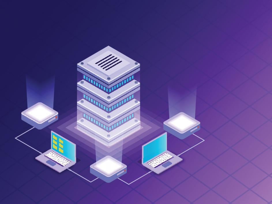 A 3D illustration of delivering web hosting services via shared servers.